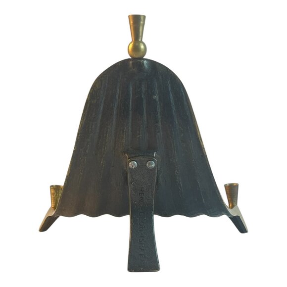 Vintage Mid-Century Brass Menorah 9 Candle Peacock Waterfall Hen-Holon-Israel 6. - Picture 6 of 7